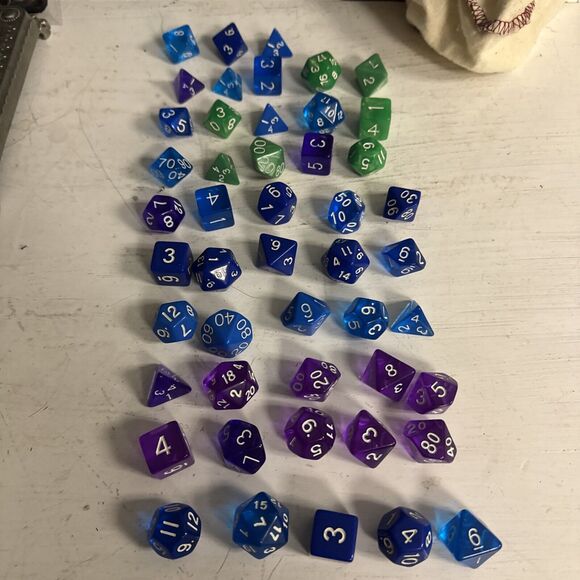 Bags Of Holding Green Blue Orange Purpl Polyhedral Dice Set DnD Dungeons Dragons - Picture 7 of 9